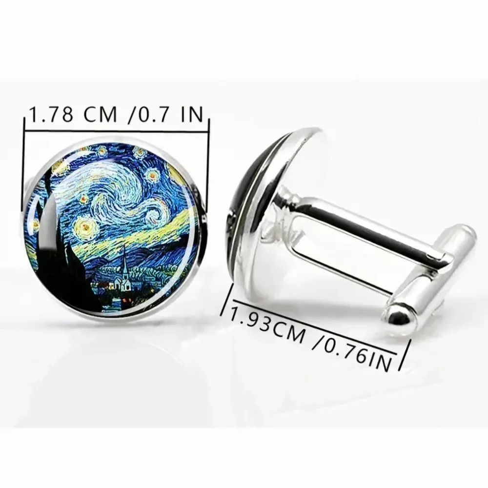Van Gogh Starry Night Cufflinks Silver Blue Art Museum Artist Chic Teacher Gift